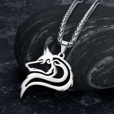 Handcrafted Stainless Steel Odin's Grey Wolf Head Pendant