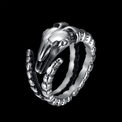 WRAPPED HORNS GOAT SKULL RING