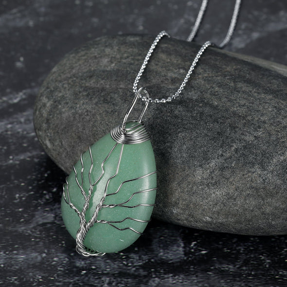 [LIMITED EDITION] Celtic Tree of Life Pendant & Chain on Teardrop Semi-Precious Stone