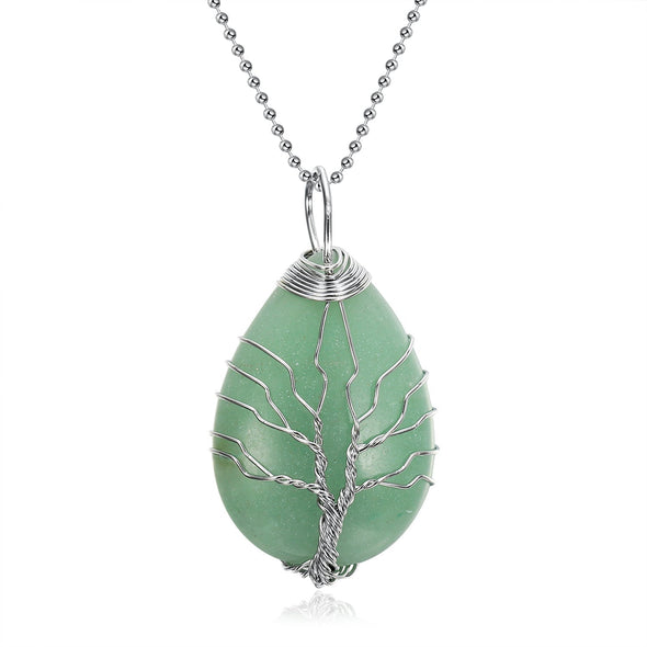 Celtic Tree of Life Pendant & Chain on Teardrop Semi-Precious Stone