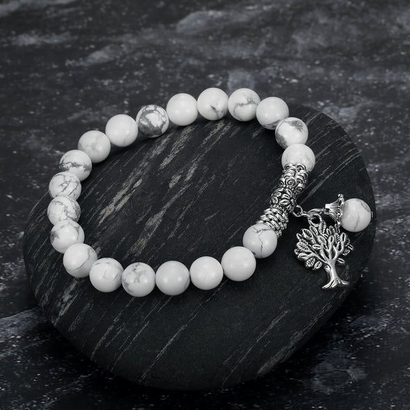 White Howlite Gemstone Bracelet with Tree of Life Charm