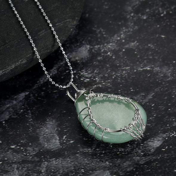 [LIMITED EDITION] Celtic Tree of Life Pendant & Chain on Teardrop Semi-Precious Stone