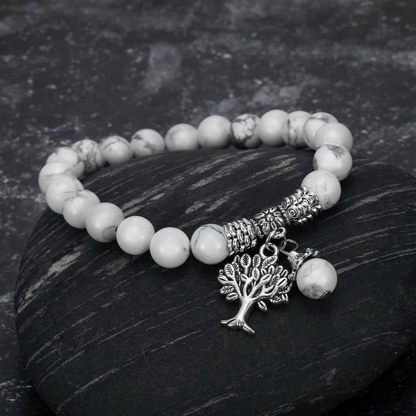 White Howlite Gemstone Bracelet with Tree of Life Charm