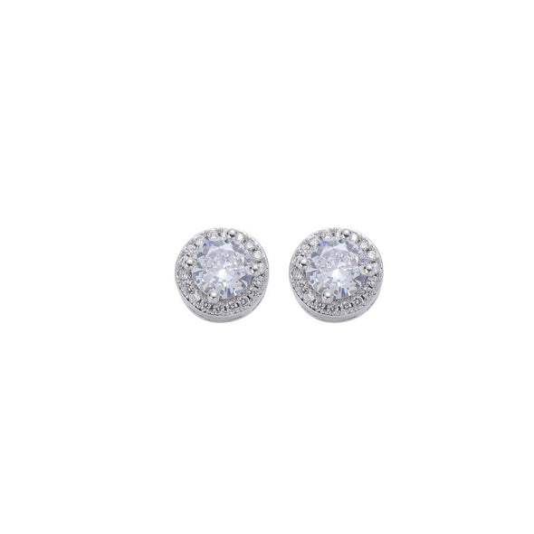 Halo Brilliant-Cut Stud Earrings in White Gold