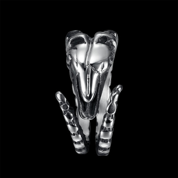 WRAPPED HORNS GOAT SKULL RING