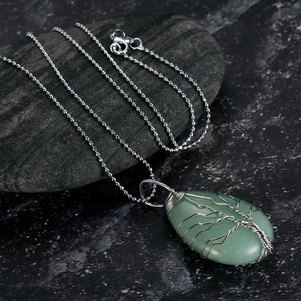 Celtic Tree of Life Pendant & Chain on Teardrop Semi-Precious Stone