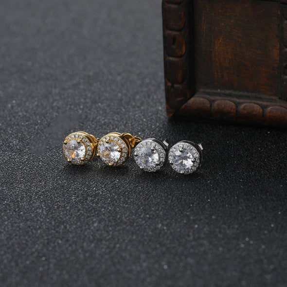 Halo Brilliant-Cut Stud Earrings in White Gold