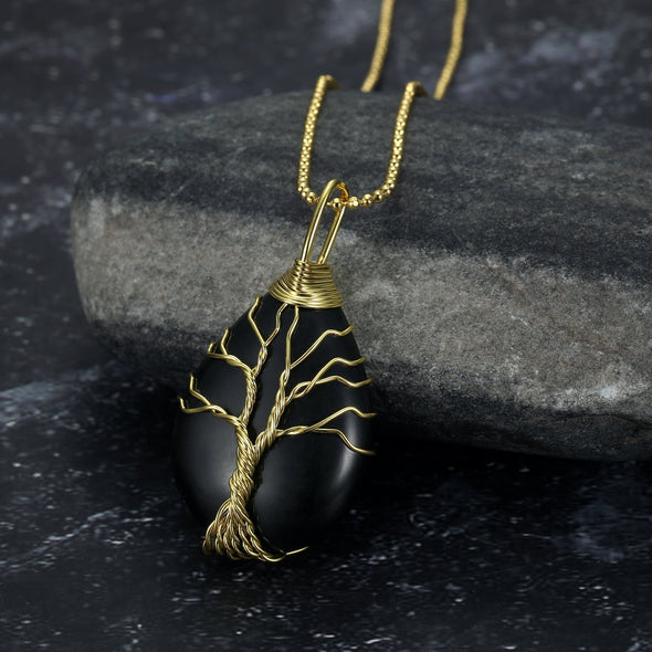 [LIMITED EDITION] Celtic Tree of Life Pendant & Chain on Teardrop Semi-Precious Stone