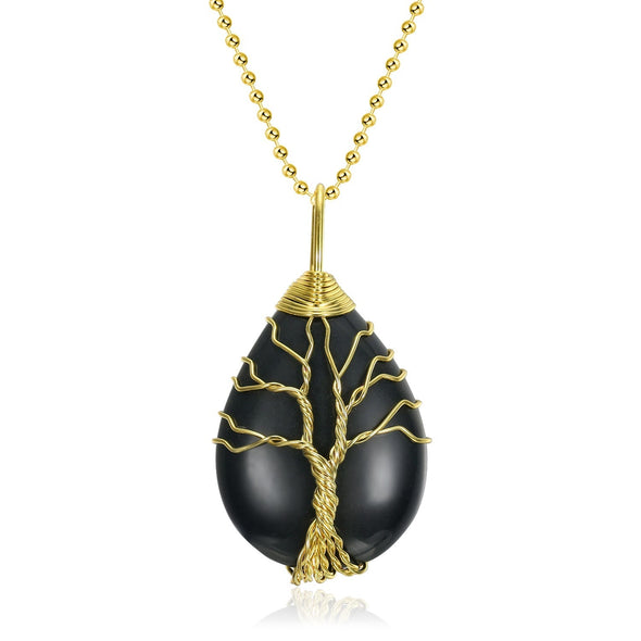 Celtic Tree of Life Pendant & Chain on Teardrop Semi-Precious Stone