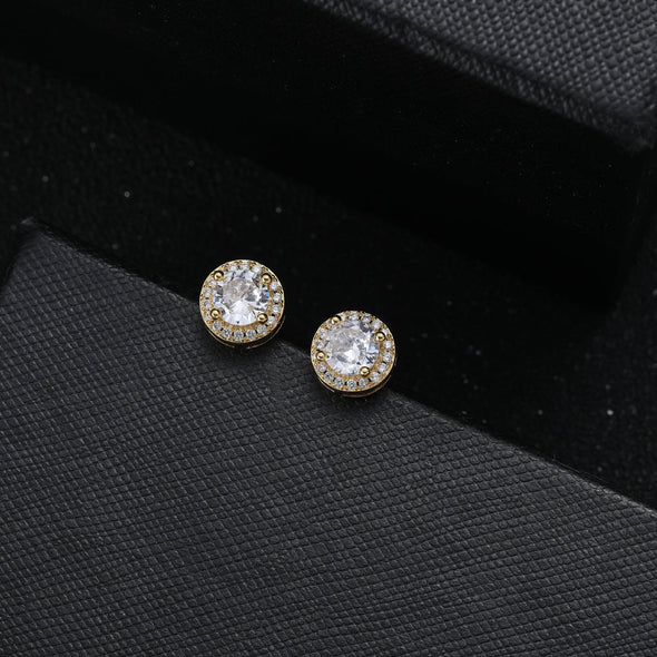 Halo Brilliant-Cut Stud Earrings in White Gold