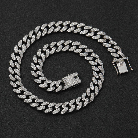 12mm White Gold Iced Miami Cuban Chain