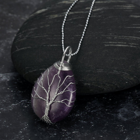 [LIMITED EDITION] Celtic Tree of Life Pendant & Chain on Teardrop Semi-Precious Stone