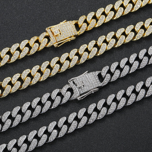 12mm White Gold Iced Miami Cuban Chain