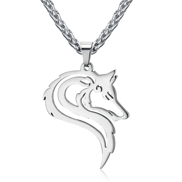 Handcrafted Stainless Steel Odin's Grey Wolf Head Pendant