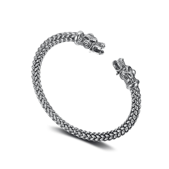 Small Handcrafted Stainless Steel Grey Wolf Head Torc Bracelet