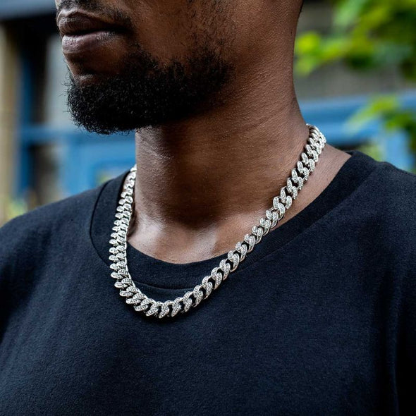 12mm White Gold Iced Miami Cuban Chain