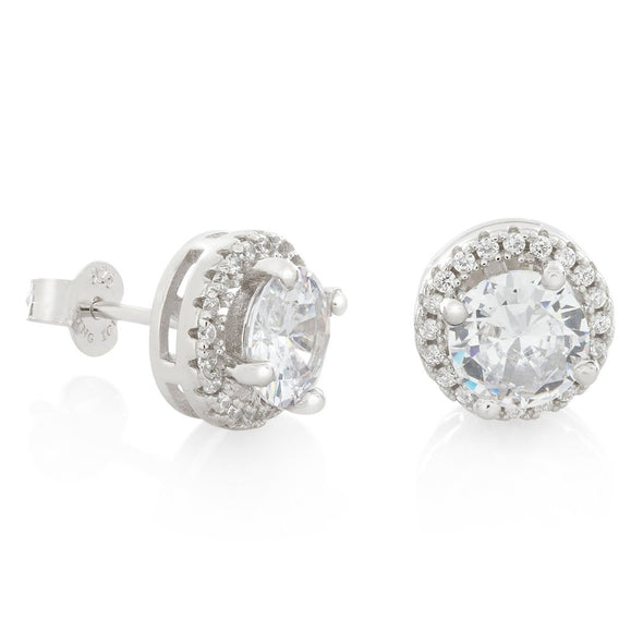 Halo Brilliant-Cut Stud Earrings in White Gold