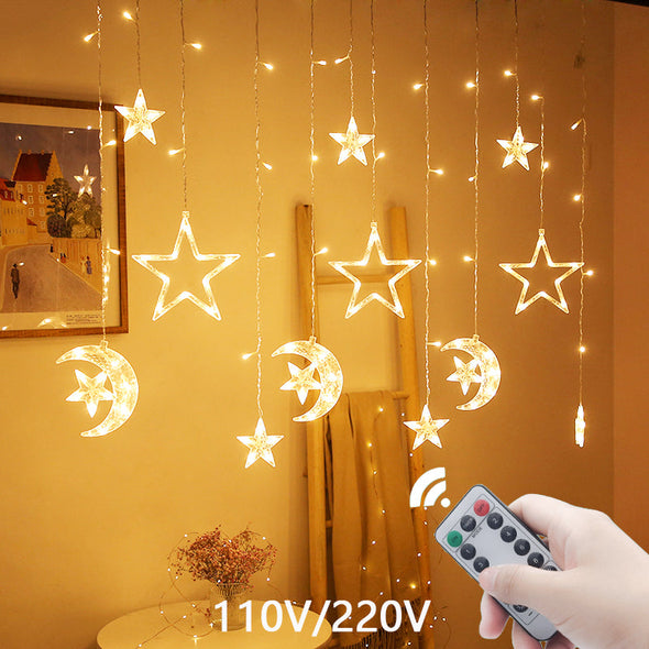 Star Moon Curtain String Lights