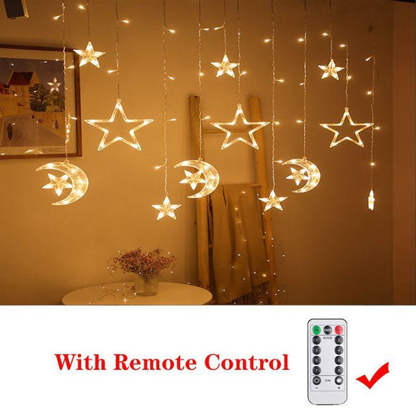 Star Moon Curtain String Lights