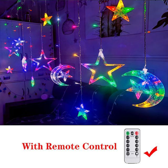 Star Moon Curtain String Lights